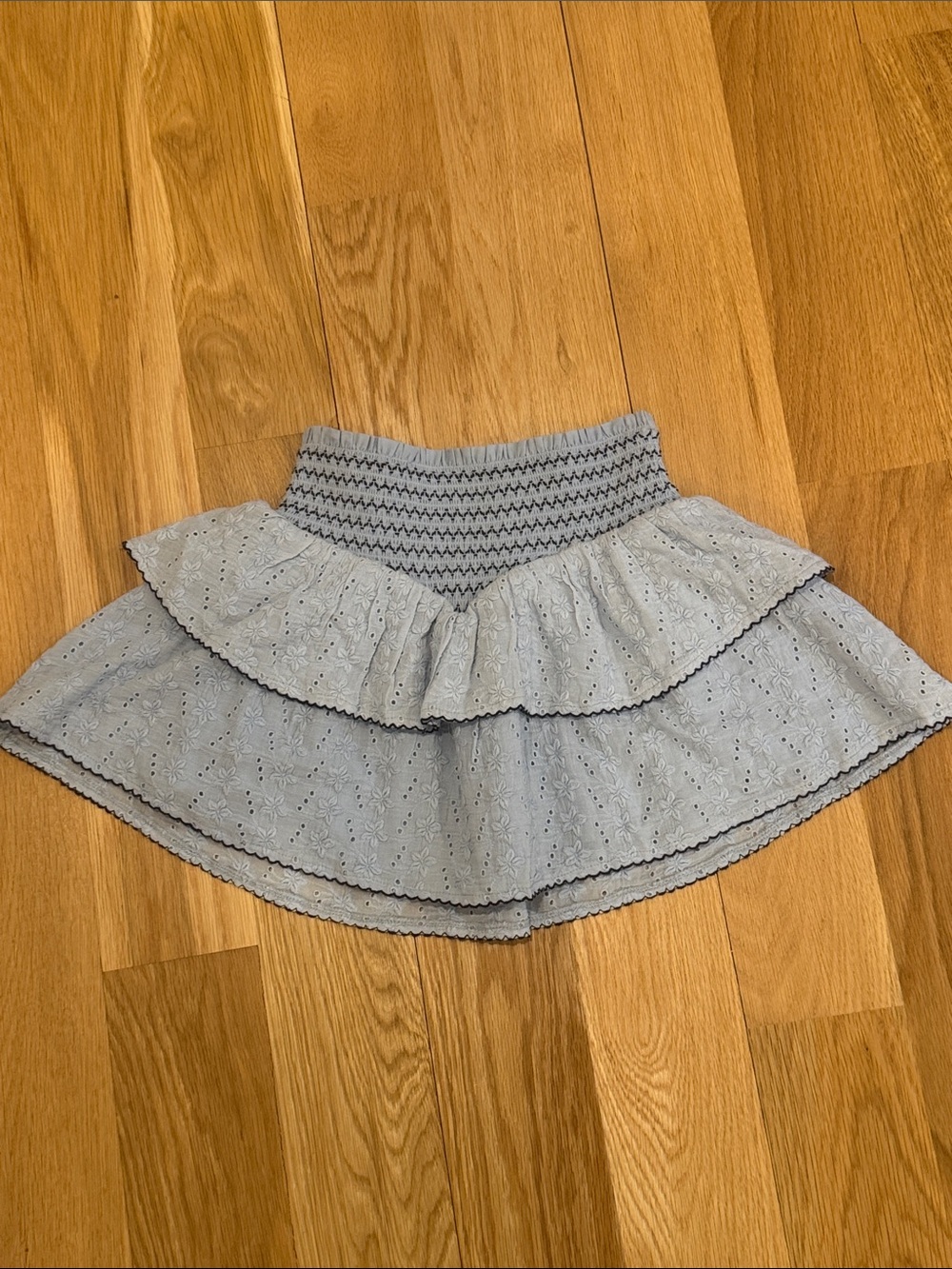 Katie J NYC Light Blue Tiered Eyelet Skirt with Smocking